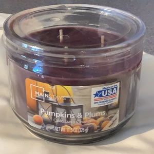 MAINSTAYS 11.5oz. 3 WICK SCENTED CANDLE PUMPKINS & PLUMS  BRAND NEW